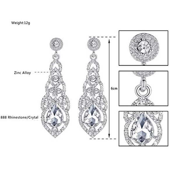 mecresh Teardrop Crystal Chandelier Dangle Earrings for Women in Silver - Picture 3 of 4